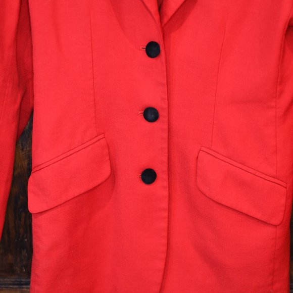 Petite Sophisticate Red 100% Wool Red Blazer Vintage Black Velour Collar Size 6 - Picture 4 of 7